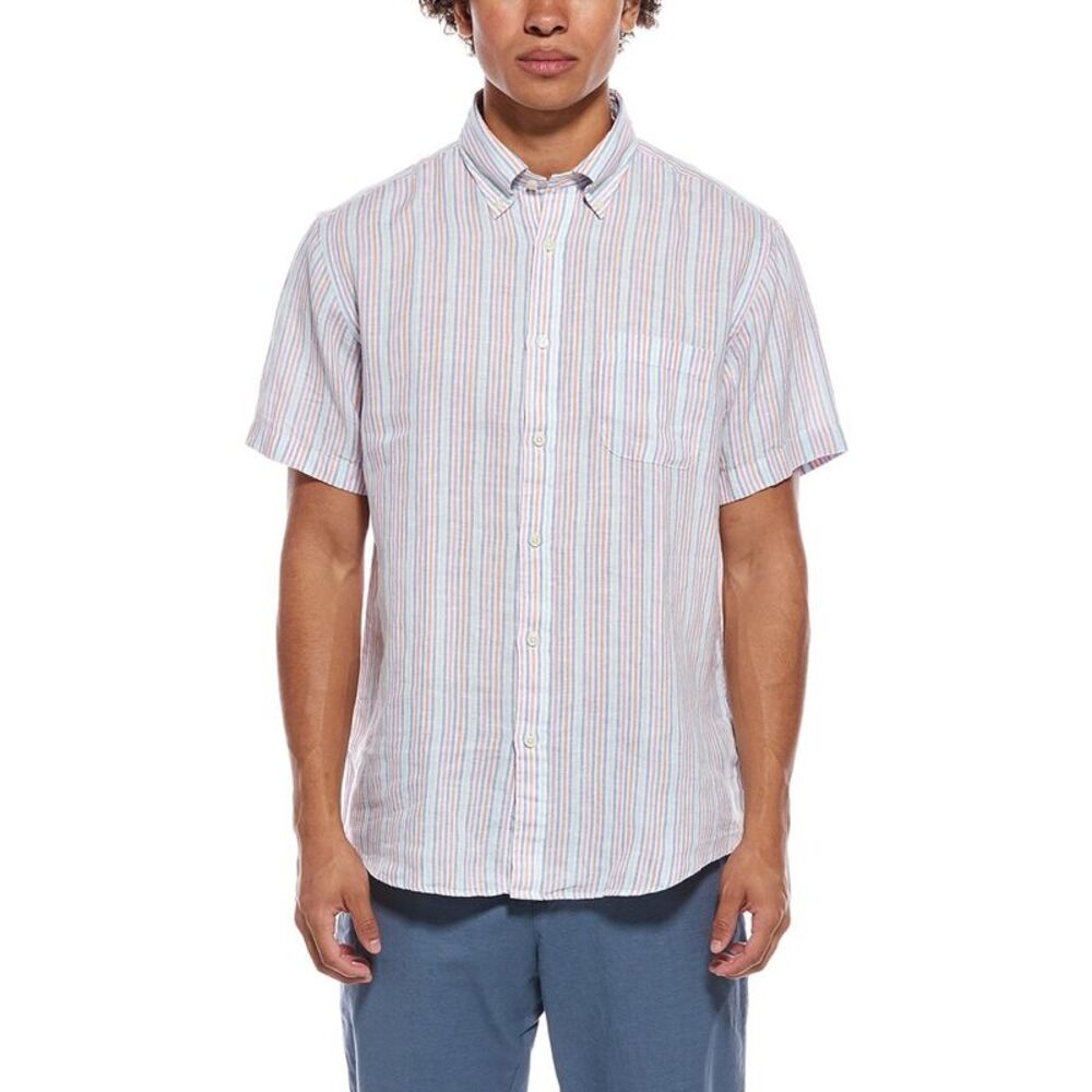 Brooks Brothers Mens  Stripe Linen Shirt, White